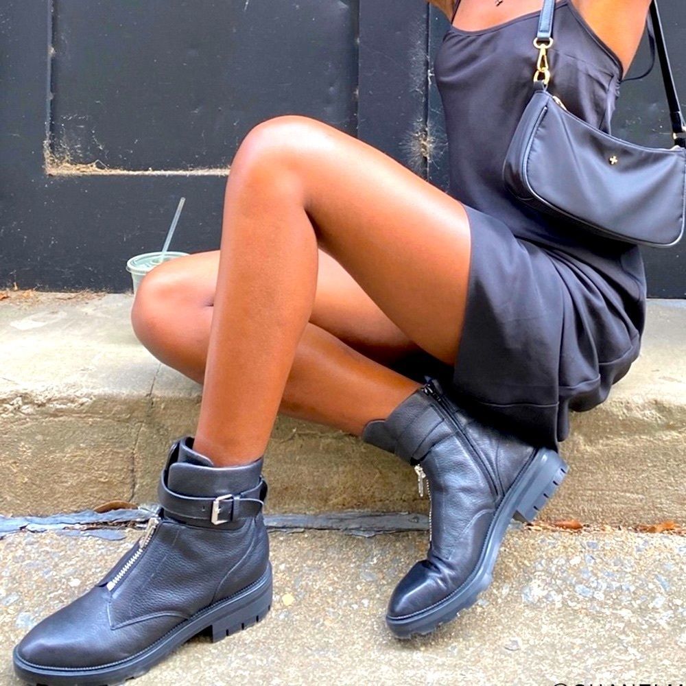 Dolce Vita Lurra Black Leather Moto Ankle Booties Size 8.5